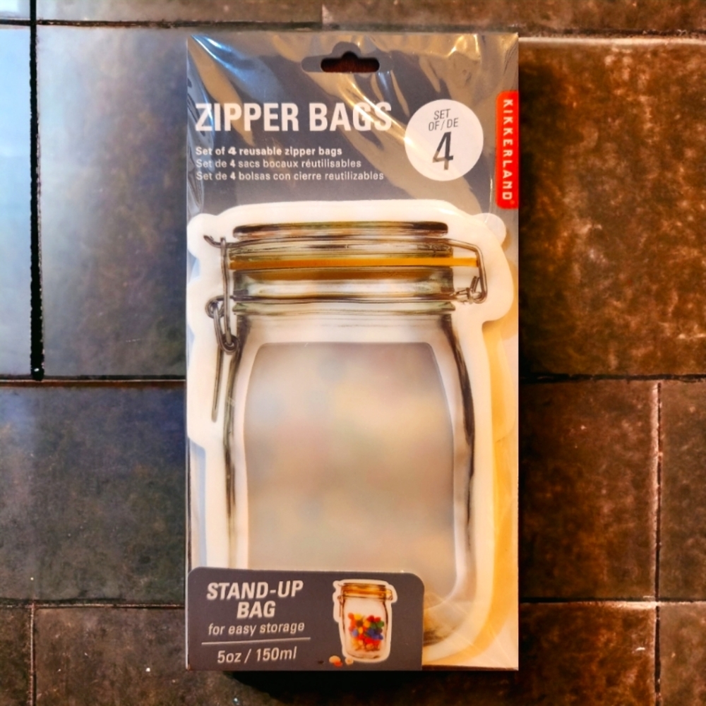 Kikkerland Mason Jar Zipper Storage Bag, Stand Up Design